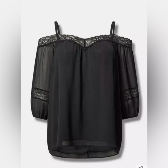 Torrid Elegant Women's Chiffon Black Off-Shoulder 3/4 Sleeve Lace Top Blouse, NW - Picture 3 of 12